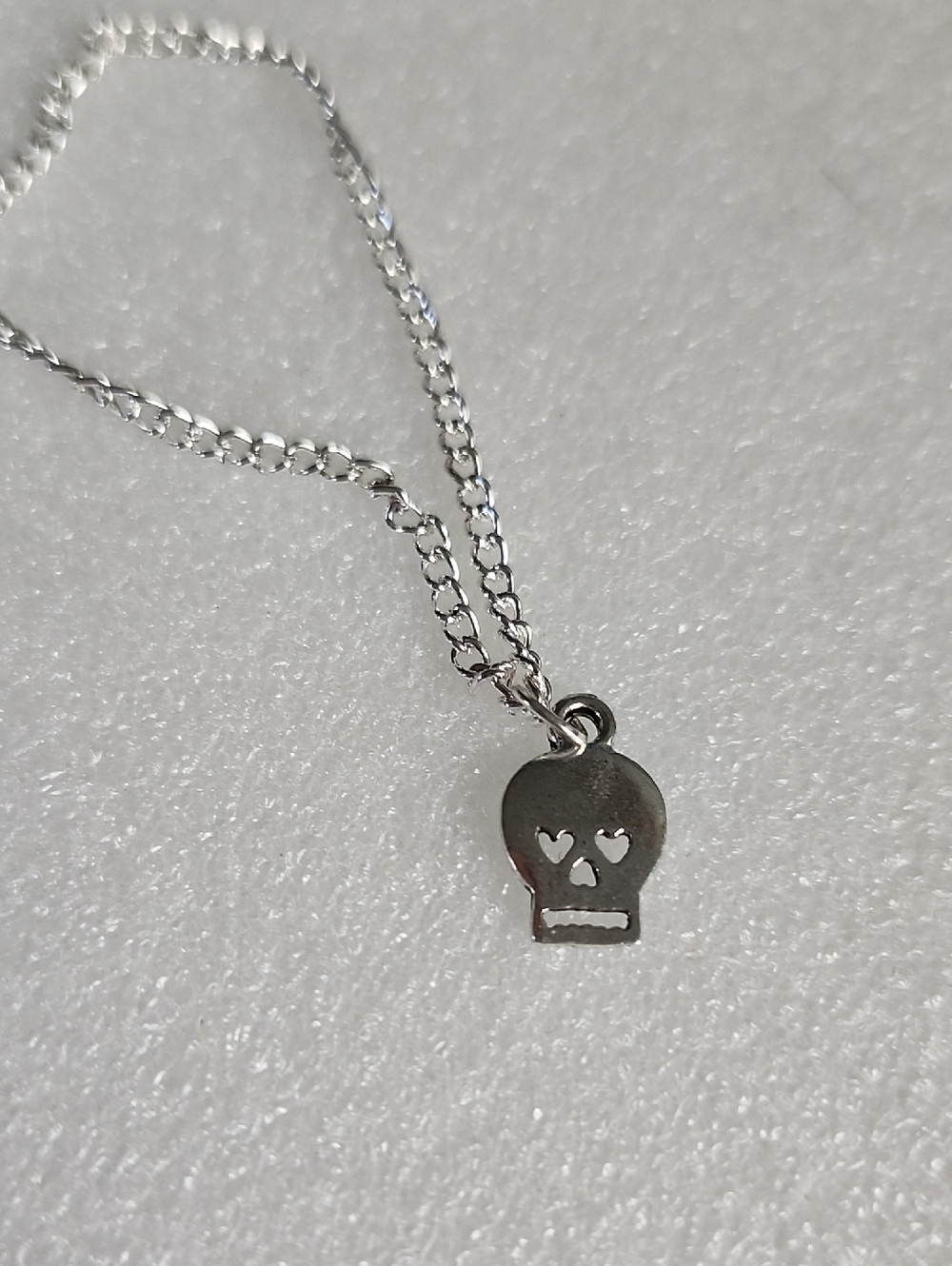 Hand Crafted Silver Skull Charm Bracelet / Anklet with Heart Eye Cutouts